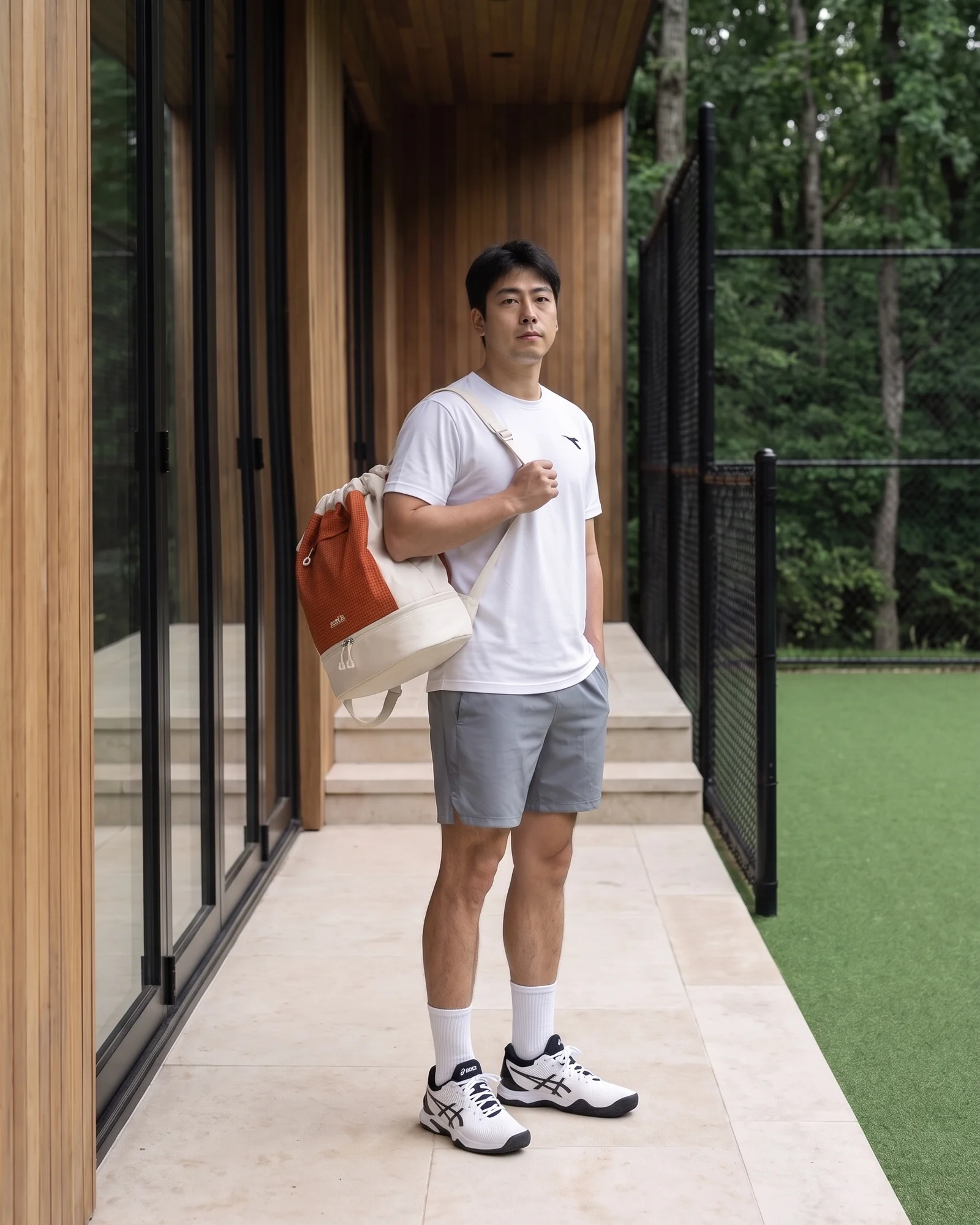 코트 백팩 크림 오렌지 착용 9