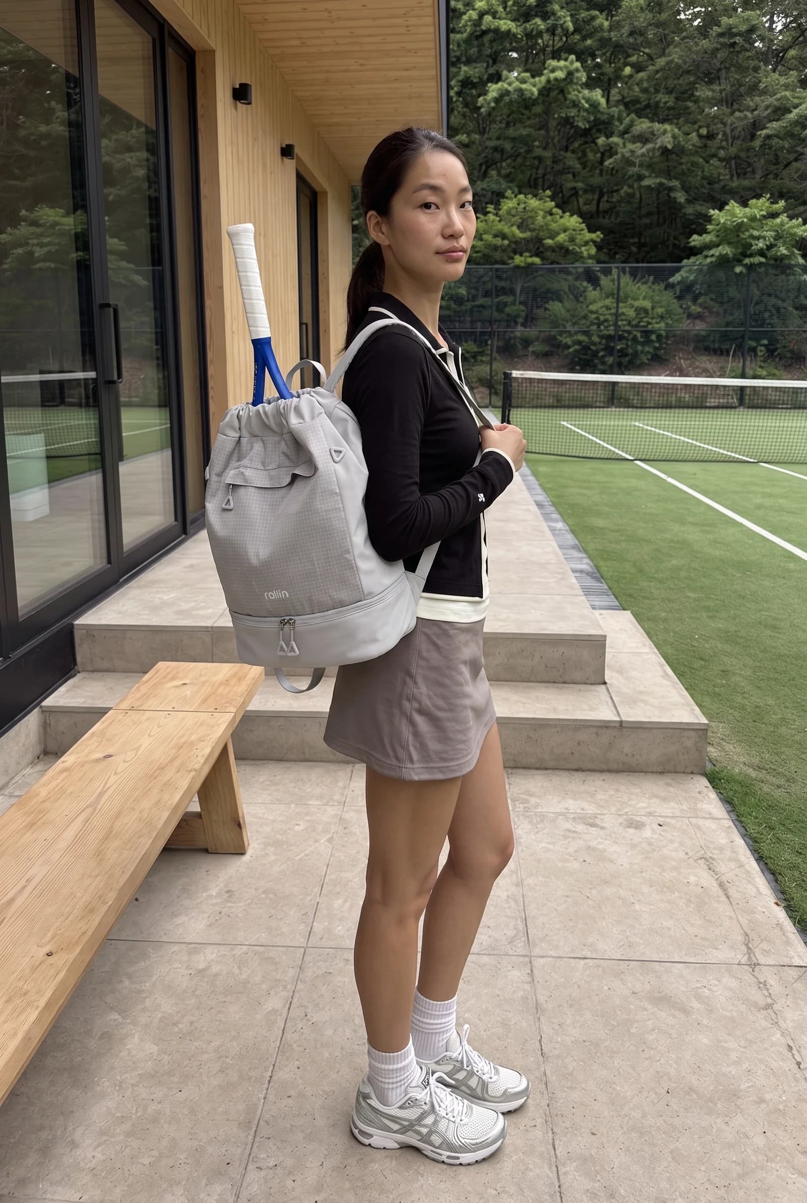 코트 백팩 그레이 착용 6
